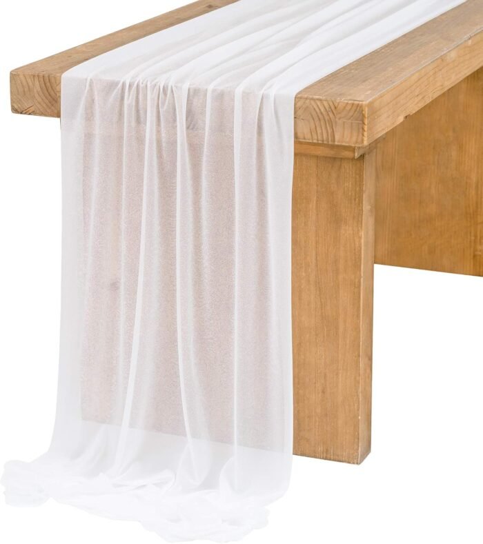 Ling's Moment 14Ft Chiffon Table Runner, Brilliant White Sheer Table Runners wit... - Image 2