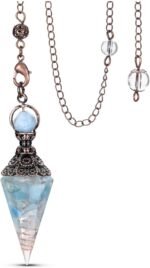 MANIFO Aquamarine Resin Crystal Pendulum 6 Faceted Point Gemstone Reiki Healing ... - Image 2