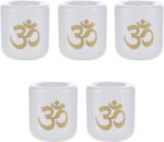 Mega Candles - 5 pcs Ceramic Gold Om Chime Ritual Spell Candle Holder - White - Image 2