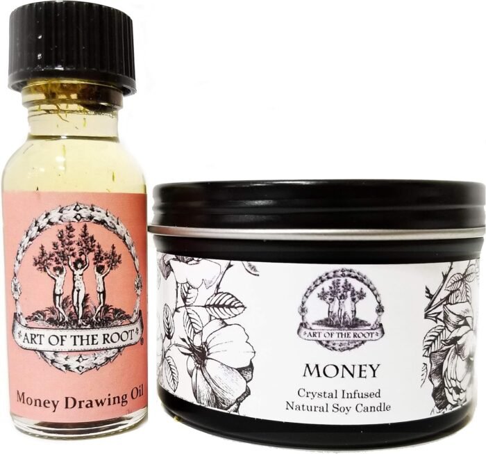 Money Drawing Mini Spell Set | 4 oz Soy Candle with Tiger's Eye Crystal & a 1/2 ... - Image 2