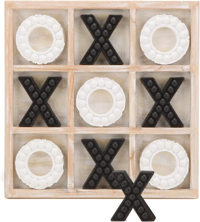 NIKKY HOME Tic Tac Toe Game Coffee Table Decor, 10.6 Inch Rustic Wooden Board, B... - Image 2