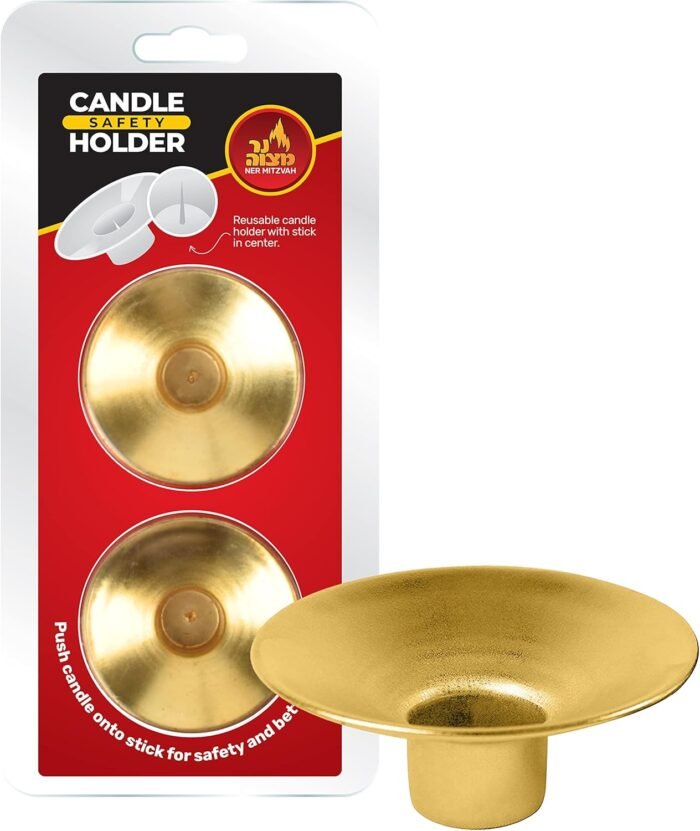 Ner Mitzvah Reusable Metal Candlestick Liners and Drip Guards - Safety Pin Holds... - Image 2