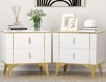 Nightstands Set of 2, Wood Bedside Table with 2 Drawers, End Table with Striped ... - Image 2
