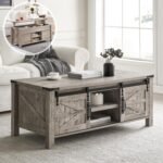 OKD 48" Farmhouse Lift Top Coffee Table with Sliding Barn Door, Rustic Center Ta... - Image 2
