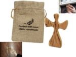 Olive Wood Clinging Guardian Angel | Handheld Angel Praying Cross | Wood Holding... - Image 2