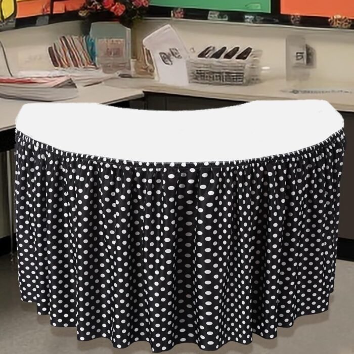 Oudain 14 ft Black and White Polka Dots Table Skirt Cloths for Teacher Desk Boho... - Image 2