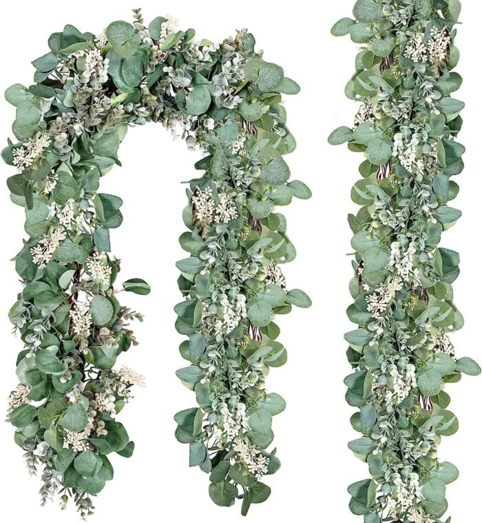Ouddy Decor 2 Pack Eucalyptus Garland Total 13.1 Ft Lush Silver Dollar Leaves Bo... - Image 2