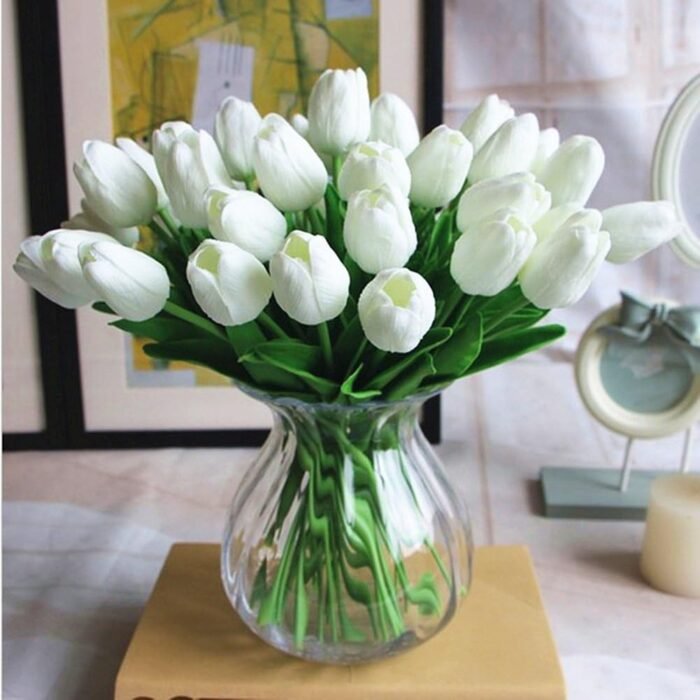 PU Fake Tulips Real Touch Artificial Flowers 10Pcs Flower Arrangement Bouquet fo... - Image 2