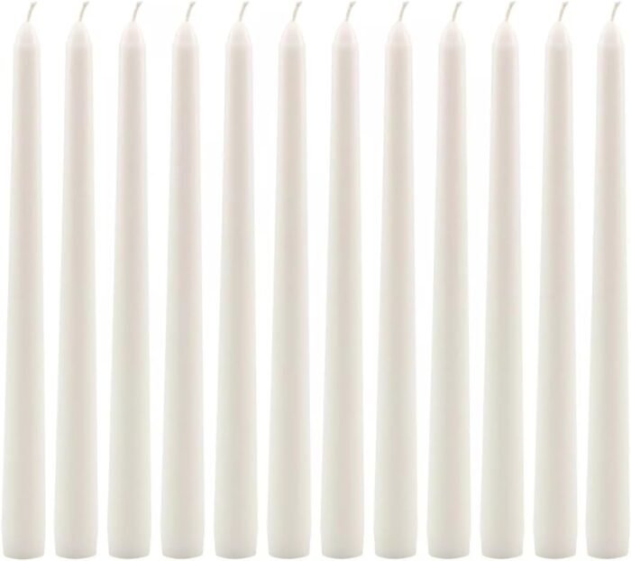 Pomp Glow 12" Inch Taper Candles (12 Pack) | White Unscented Decorative Taper Ca... - Image 2