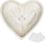 Prayer Bowl with 24 Blessing Cards, Farmhouse Wooden Heart Prayer Bowls with Eng... - Image 2