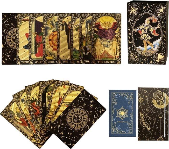 SUNHHX Tarot Cards Set, 78 Deck PVC Waterproof with Gold Foil Classic Cards and ... - Image 2