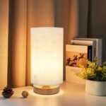 Small Bedside Table Lamp for Bedroom, Minimalist Wood Base & Round Fabric Shade,... - Image 2