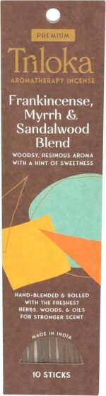 Triloka Premium Incense, Frankincense-Myrrh-Sandalwood Blend, 10 Sticks - Image 2