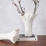 White Ceramic Vase Set of 2, Home Decor, Tree Shape Flower Vases for Kitchen, Be... - Image 2