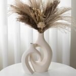 XL Cream White Snuggle Hollow Ceramic Vase of 2 for Coffee Table Decor, Modern M... - Image 2