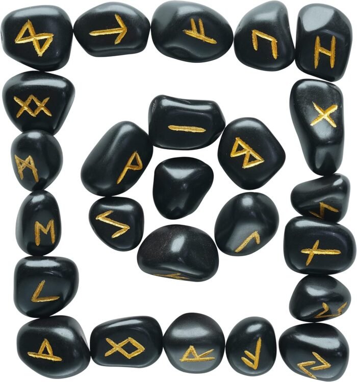 BEZAVO Black Tourmaline Rune Stones Set - Healing Crystals for Beginners, 25-Pie... - Image 3