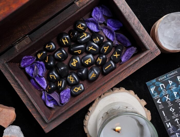 BEZAVO Black Tourmaline Rune Stones Set - Healing Crystals for Beginners, 25-Pie... - Image 5