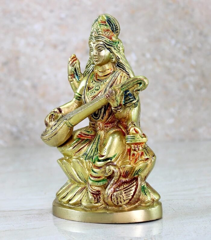eSplanade Brass Saraswati Maa Murti Idol Statue Sculpture for Home Decor and Tem... - Image 4