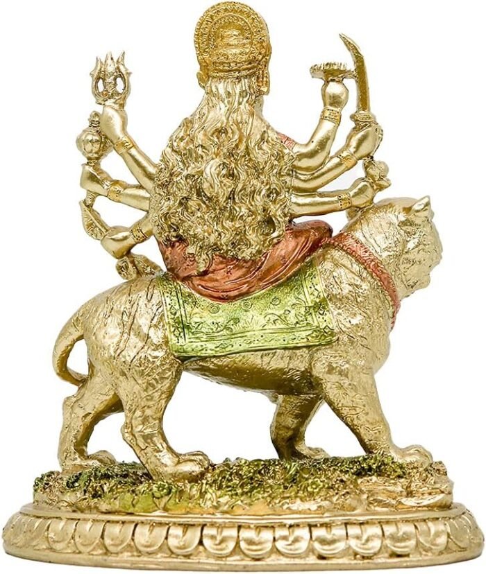 alikiki Hindu Goddess Small Durga Statue - 5.7" H Indian God Durga on Tiger Figu... - Image 3
