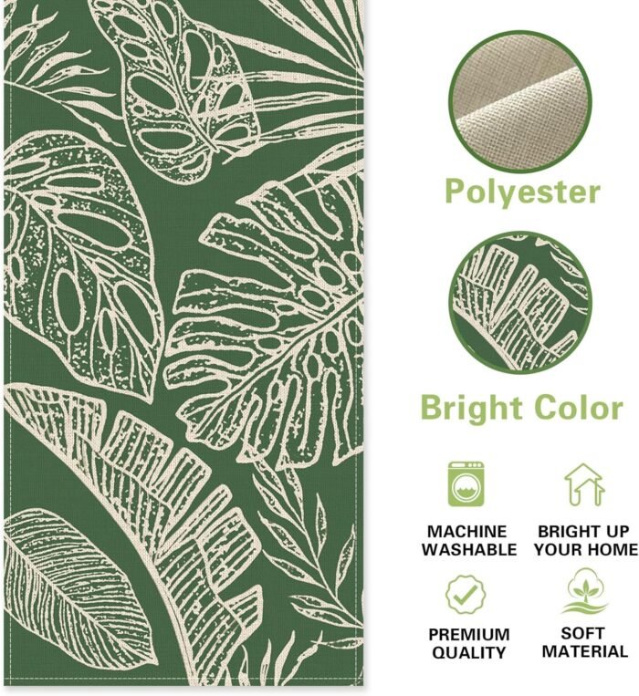 Spring Summer Tropical Plant Table Runner, Green Palm Leaves Monstera Kitchen Di... - Image 3