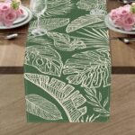 Spring Summer Tropical Plant Table Runner, Green Palm Leaves Monstera Kitchen Di... - Image 5