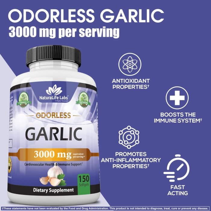 NaturaLife Labs A Higher Standard Odorless Garlic 3000 mg per Serving Immune Sys... - Image 4