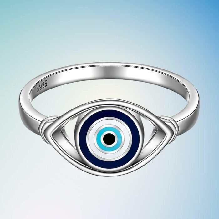 Evil Eye Ring for Women Sterling Silver Blue Spiritual All Seeing Turkish Evil E... - Image 9
