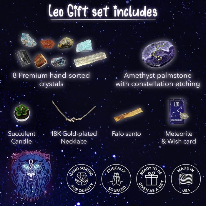 DANCING BEAR Leo Zodiac Healing Crystals Gift Set (14 Pc): 9 Stones, 18K Gold-Pl... - Image 5