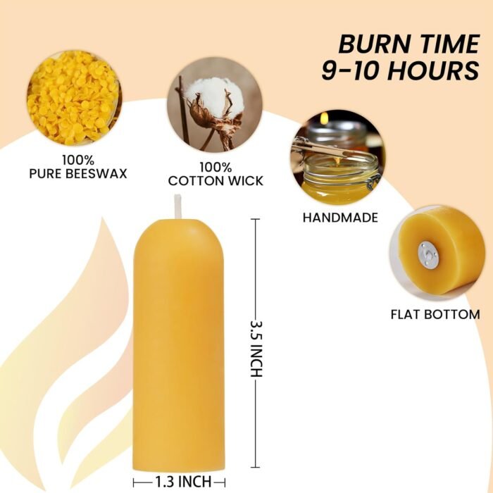 Small Pillar Candles 4-Pack - 10-Hour Long Burning 100% Natural Beeswax Candles,... - Image 3
