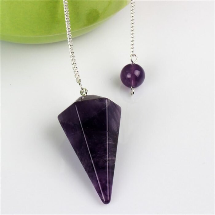 Amethyst Crystal Pendulum Stone Healing Quartz 12 Facet Reiki Charged Bead End F... - Image 3