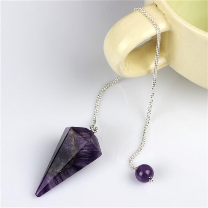 Amethyst Crystal Pendulum Stone Healing Quartz 12 Facet Reiki Charged Bead End F... - Image 4