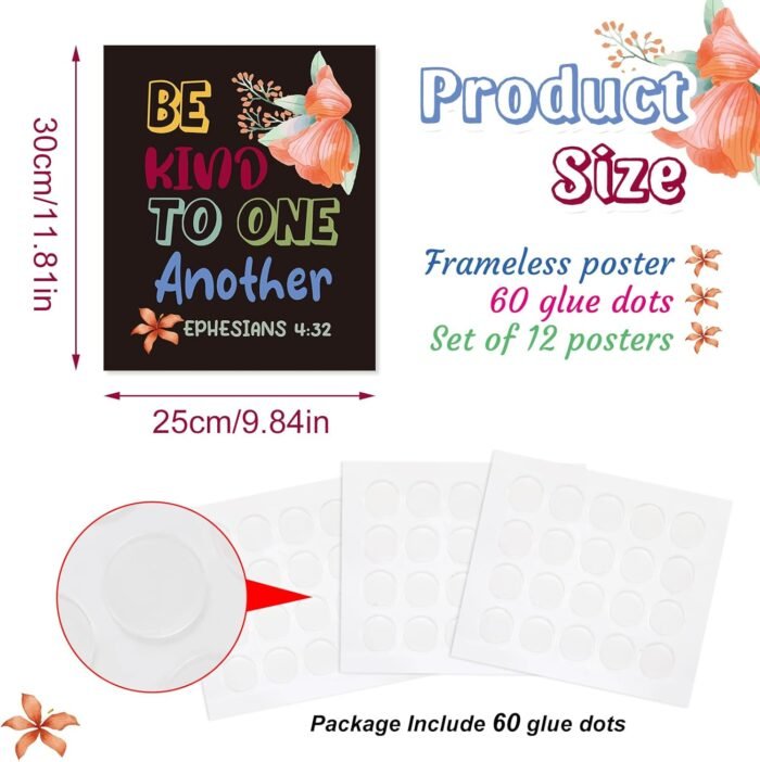 12 Pcs Bible Verse Posters for Kids，Inspirational Christian Wall Art with Script... - Image 3