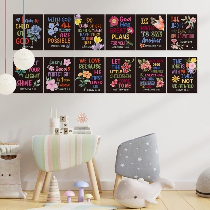 12 Pcs Bible Verse Posters for Kids，Inspirational Christian Wall Art with Script... - Image 5