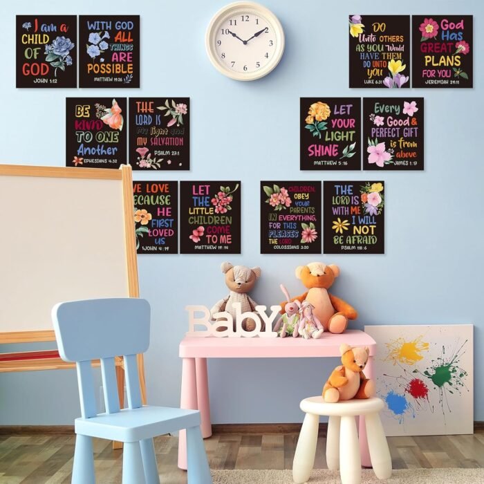 12 Pcs Bible Verse Posters for Kids，Inspirational Christian Wall Art with Script... - Image 6