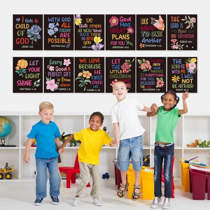12 Pcs Bible Verse Posters for Kids，Inspirational Christian Wall Art with Script... - Image 8