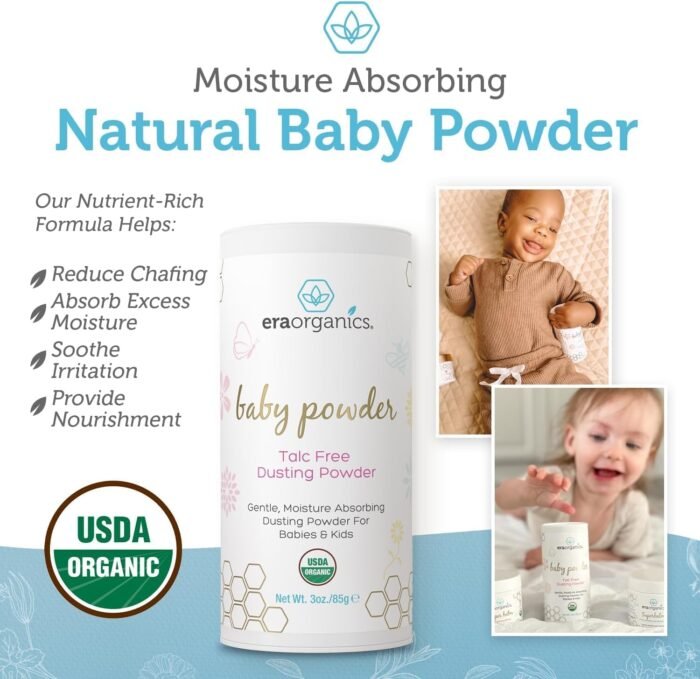Era Organics Talc-Free Organic Baby Powder - USDA Organic Dusting Powder with Ar... - Image 5
