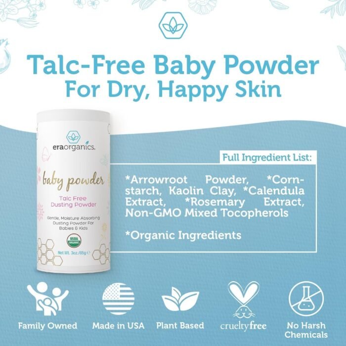 Era Organics Talc-Free Organic Baby Powder - USDA Organic Dusting Powder with Ar... - Image 6