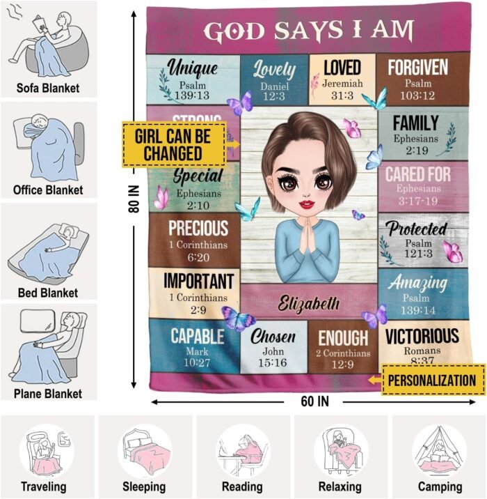 God Says I Am Blanket, Personalized Christian Throw Blanket,Inspirational Jesus ... - Image 6
