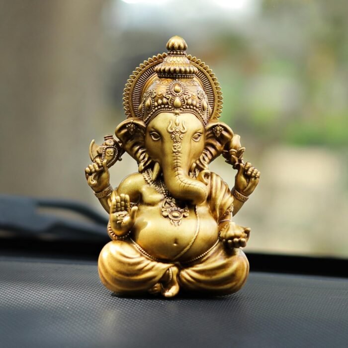 Decorative Lord Ganesha Statue | Gold Finish Hindu God Idol | Idol for Pooja Roo... - Image 3