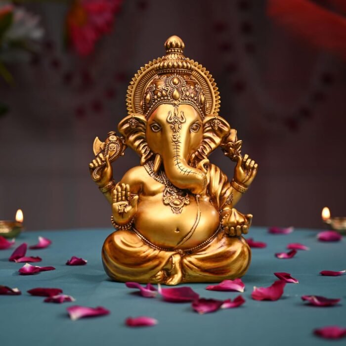 Decorative Lord Ganesha Statue | Gold Finish Hindu God Idol | Idol for Pooja Roo... - Image 5