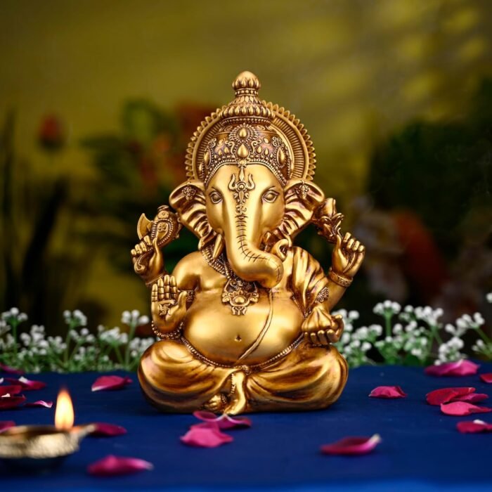 Decorative Lord Ganesha Statue | Gold Finish Hindu God Idol | Idol for Pooja Roo... - Image 6