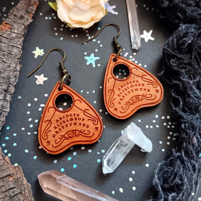 Spirit Board Planchette Dangle Earrings, Hypoallergenic Nickel Free Wooden Witch... - Image 8
