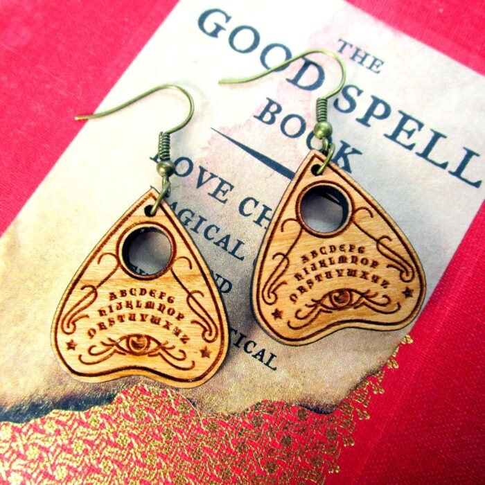 Spirit Board Planchette Dangle Earrings, Hypoallergenic Nickel Free Wooden Witch... - Image 10
