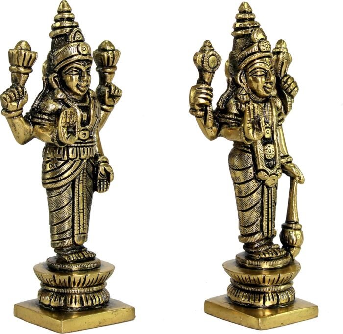 eSplanade Brass Lakshmi Narayan Pair - Lord Vishnu Laxmi Murti Idol Statue Sculp... - Image 3