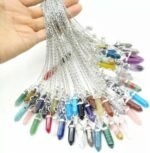 30PCS Natural Stone Quartz Crystal Chain Pendulum Pendant-30pcs Silver Chain - Image 4