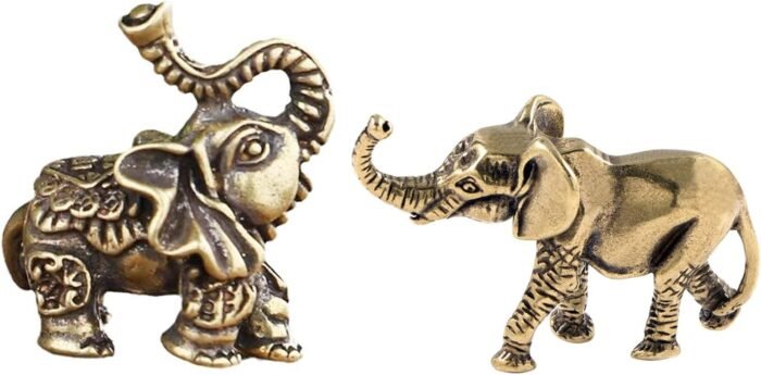 2pcs Chinese Feng Shui Brass Mascot, Mini Elephant Decor Statue Figurines for An... - Image 2