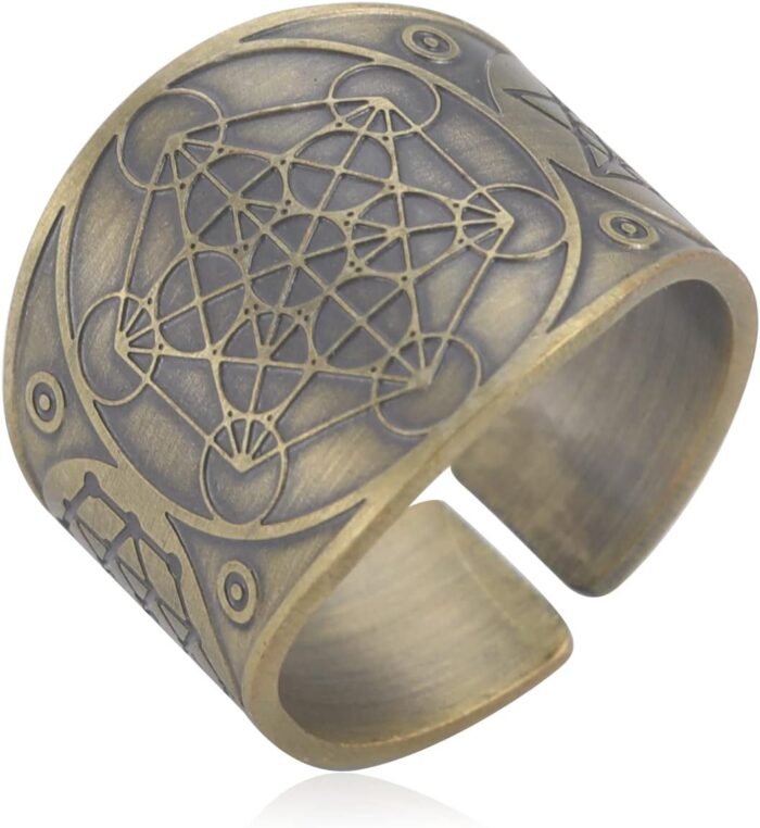 Amaxer Metatron’s Cube Ring for Men Stainless Steel Vintage Sacred Geometry Spir... - Image 2