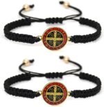 COLORFUL BLING 2Pcs Catholic Virgin Mary Saint Benedict Cross Bracelet Set for M... - Image 2