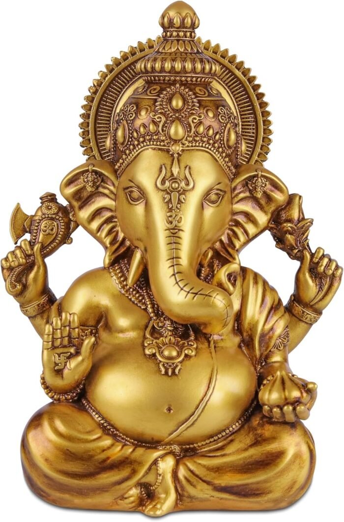 Decorative Lord Ganesha Statue | Gold Finish Hindu God Idol | Idol for Pooja Roo... - Image 2