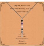 Empath Protection Healing Crystal Necklace Black Tourmaline Hematite Rose Quartz... - Image 2
